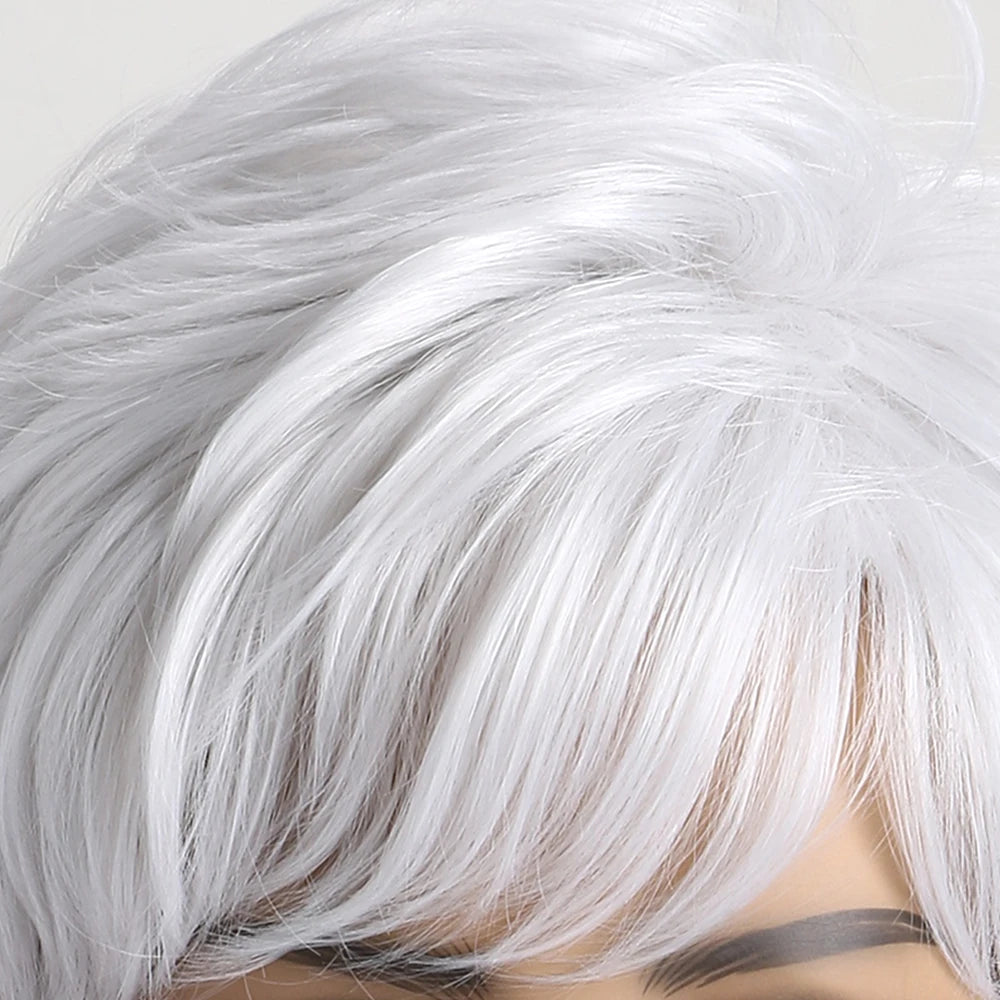 Short Natural Straight White Wig for Women – Heat-Resistant Daily & Party Wig
