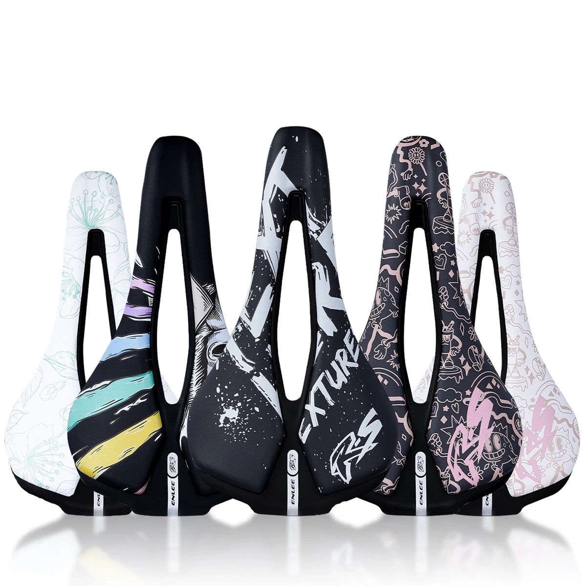 ENLEE Mountain Bike Saddle - Hollow Breathable Ultra-Light Steel Bow Seat Cushion for Road & Folding Bikes