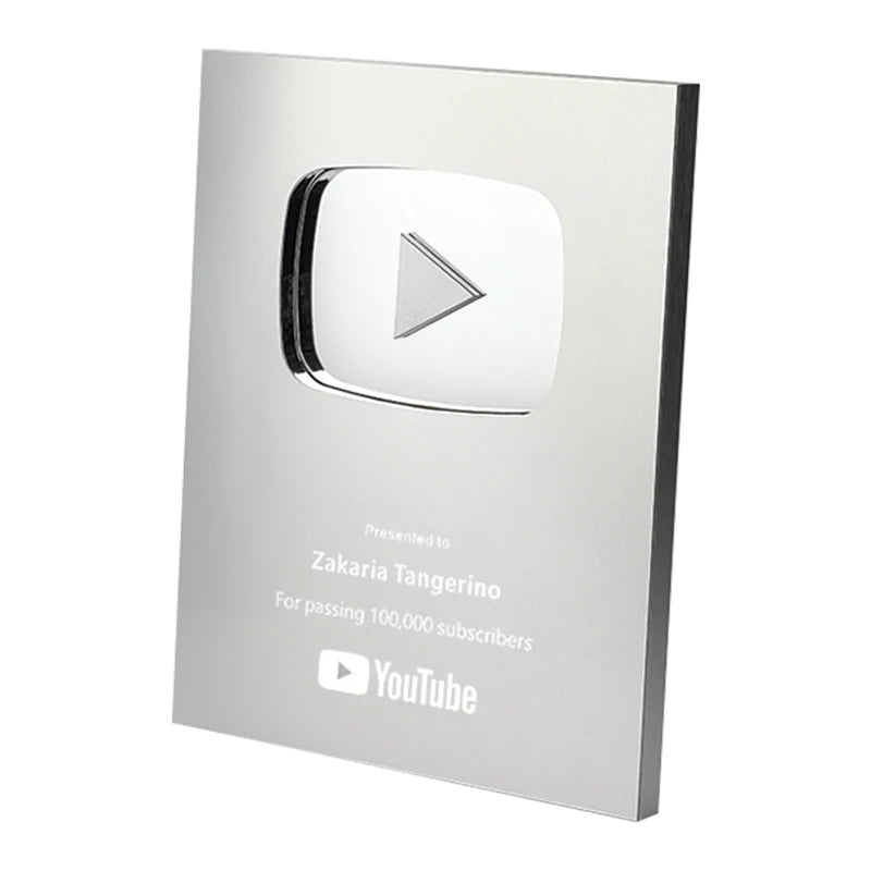 Blank YouTube Creator Award Plaque - Customizable Play Button Trophy for Creators