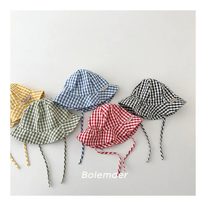 Wide Brim Plaid Baby Sun Hat – Cotton Bucket Fisherman Cap for Kids, Boys & Girls Summer Sun Protection Bonnet