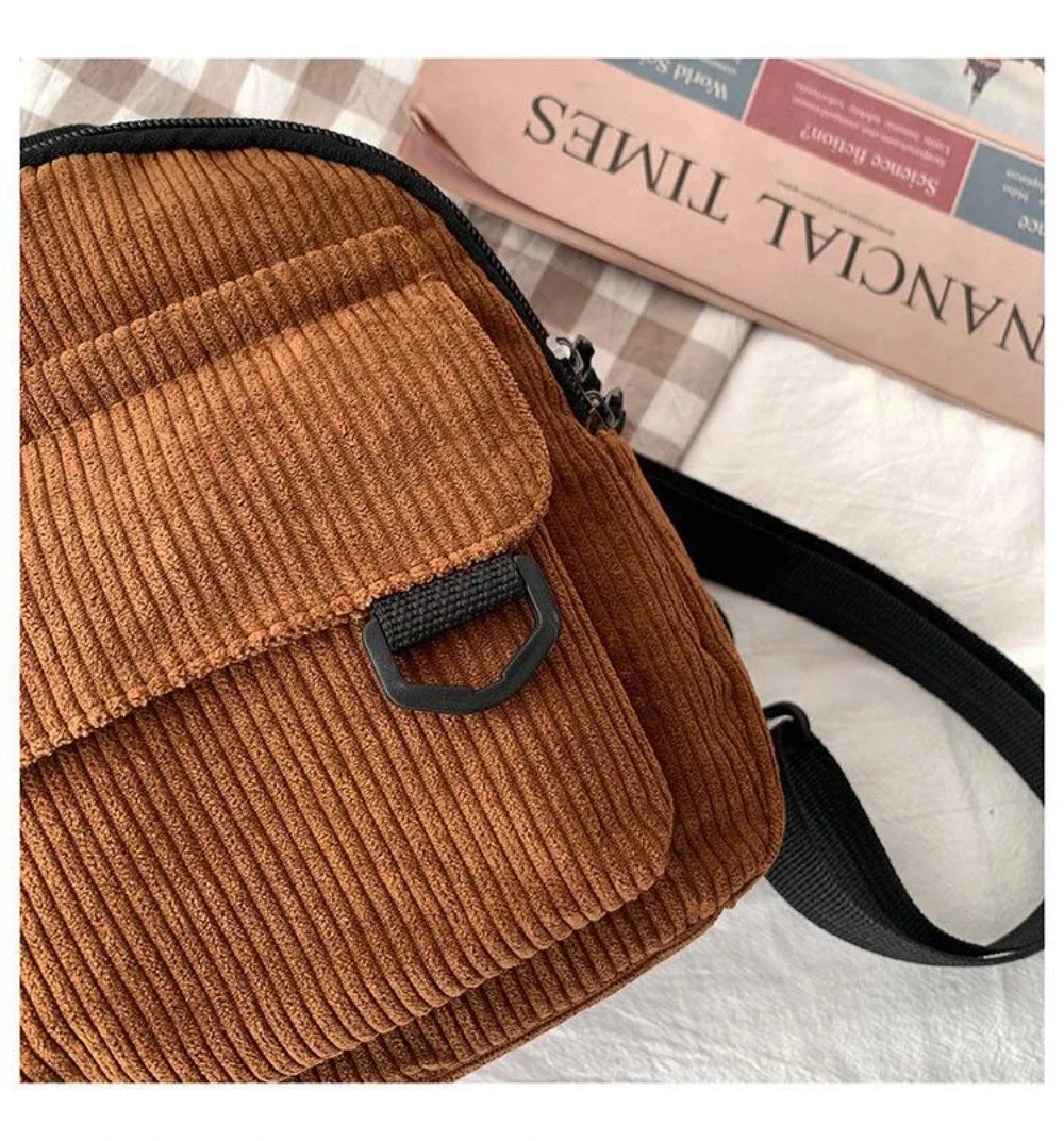 Women's Mini Backpack - Fashionable Solid Color Corduroy Casual Schoolbag with Large Capacity