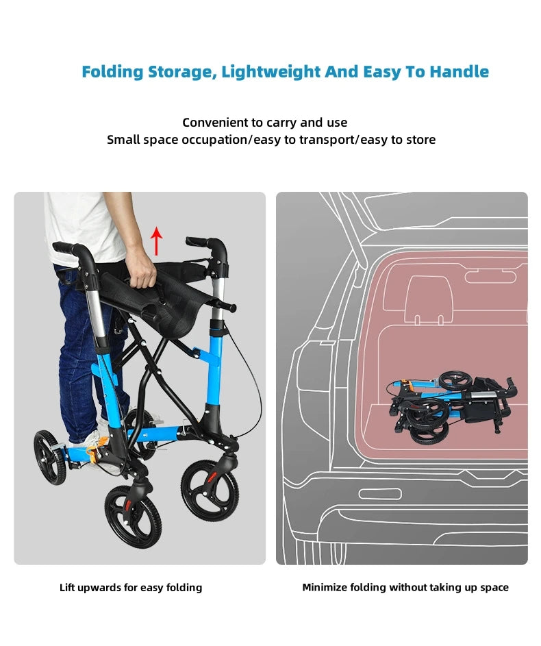 Elderly Disabled Rehabilitation Rollator Walker – Aluminum Alloy Folding Pulley Walking Aid for Home Mobility Training