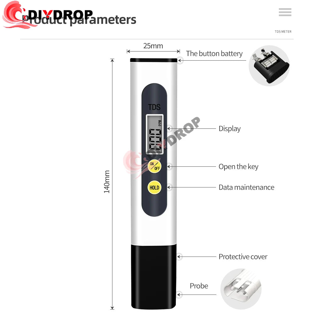 TDS Meter Digital Water Tester - 0-9990ppm Drinking Water Quality Analyzer for Aquariums, Hydroponics & Pools
