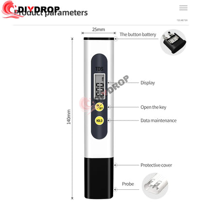 TDS Meter Digital Water Tester - 0-9990ppm Drinking Water Quality Analyzer for Aquariums, Hydroponics & Pools