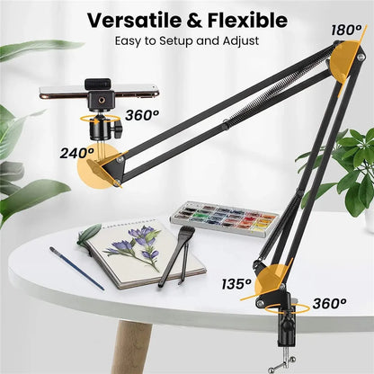FGCLSY Flexible Arm Tripod for Phone – 360° Rotation, Foldable Table Stand for Desktop, Laptop, Online Video, Live Streaming, Overhead Shots