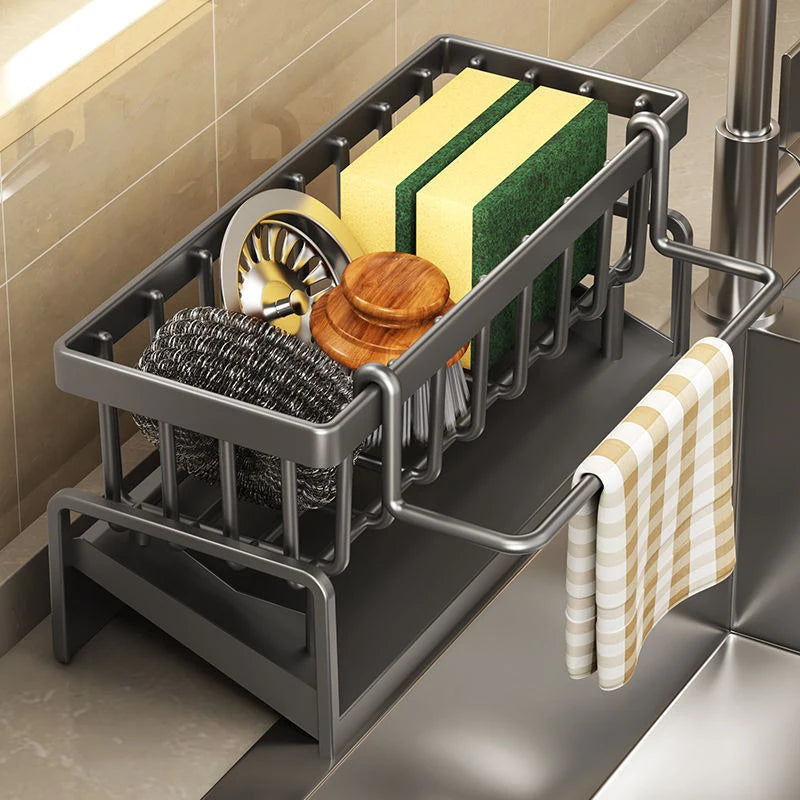 Kitchen Sink Drain Rack Organizer – ABS Plastic Self-Draining Shelf for Soap, Sponge, Dishcloth and Towel Storage