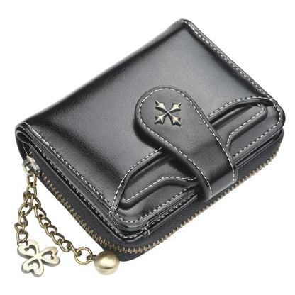 Women’s PU Leather Wallet — Short Hasp Coin & Card Holder, Small Money Bag Clutch in Blue & Red