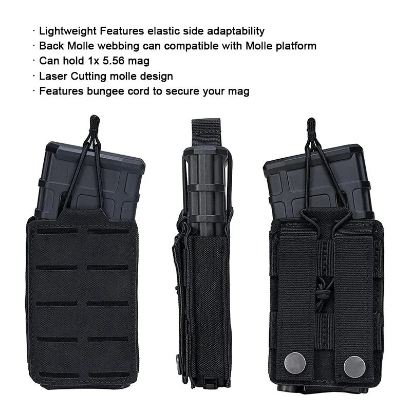 Tactical 5.56mm Mag Pouch – Single Magazine Open-Top MOLLE Bag for M4, M14, M16, AR-15 Rifle Magazines