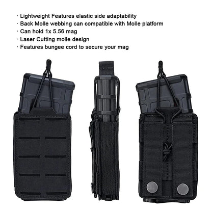 Tactical 5.56mm Mag Pouch – Single Magazine Open-Top MOLLE Bag for M4, M14, M16, AR-15 Rifle Magazines