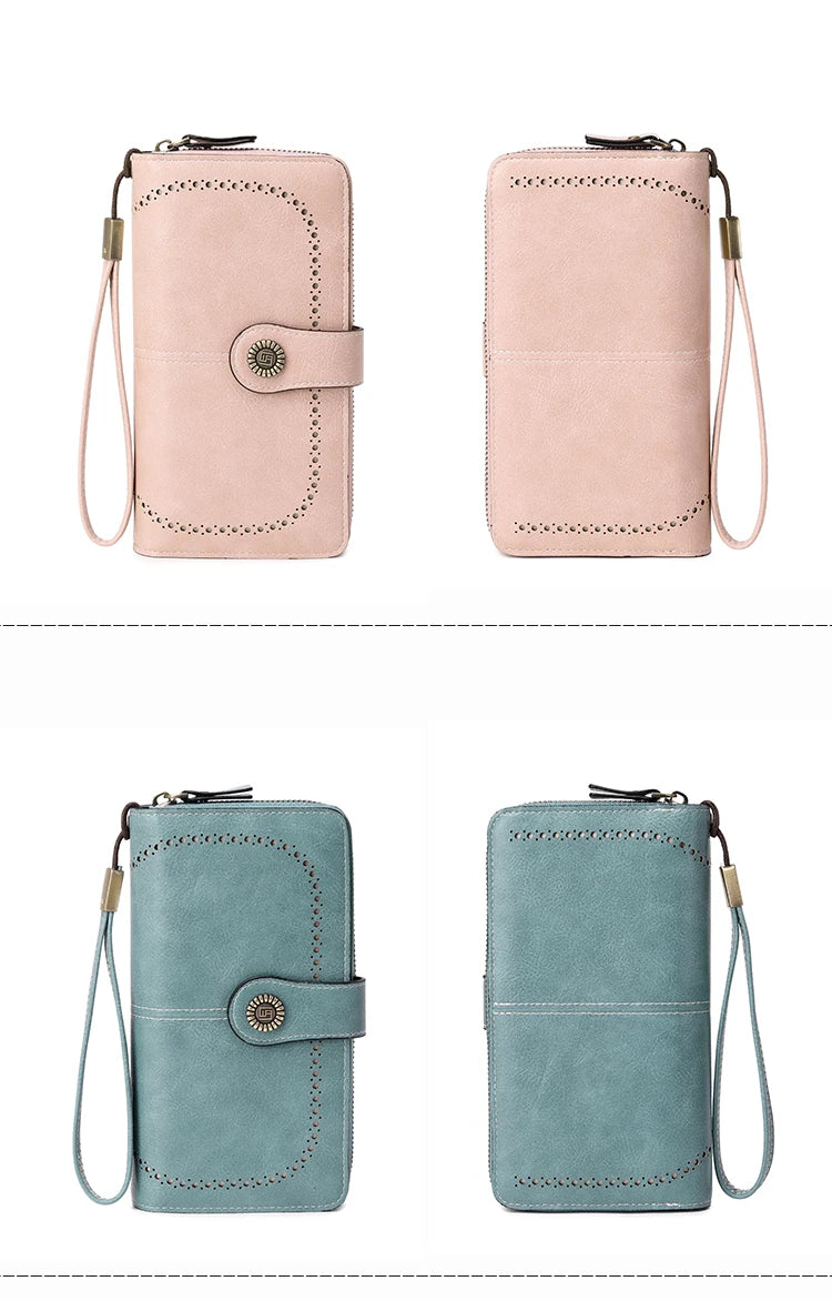 RFID Anti-Theft Retro Large Capacity Women's Wallet – Multi-Card Zipper Wallet with Wrist Strap