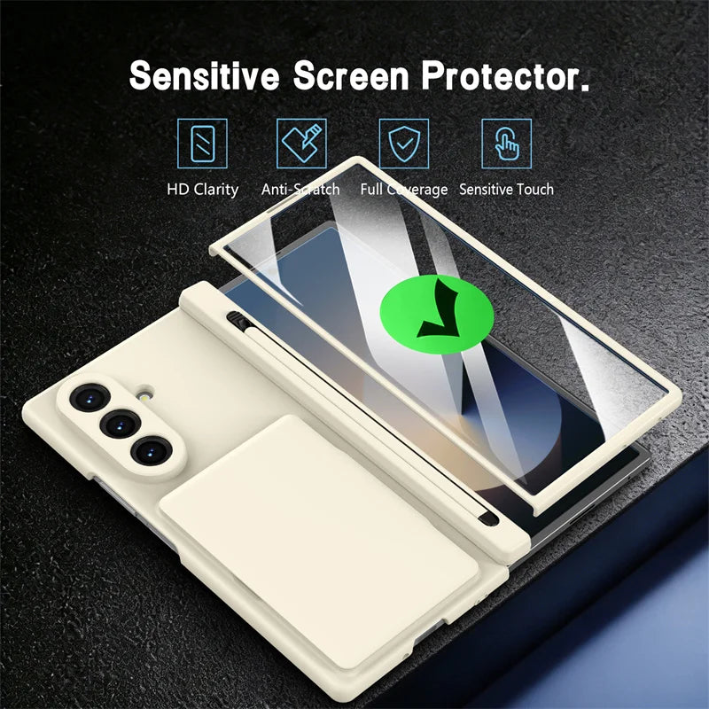Samsung Galaxy Z Fold Series Hinge Wallet Case - Card Slots, S Pen Holder, Screen Protector Film, and Protective Cover for Fold 5, 6, 7, and 8
