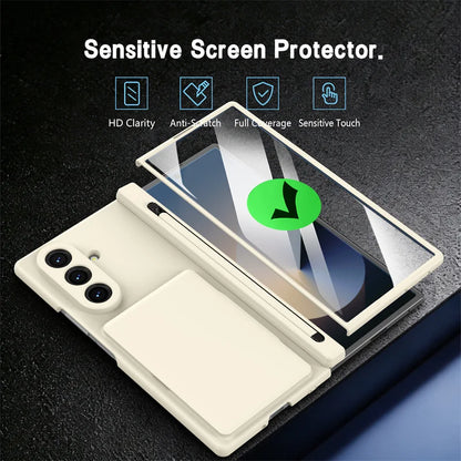 Samsung Galaxy Z Fold Series Hinge Wallet Case - Card Slots, S Pen Holder, Screen Protector Film, and Protective Cover for Fold 5, 6, 7, and 8
