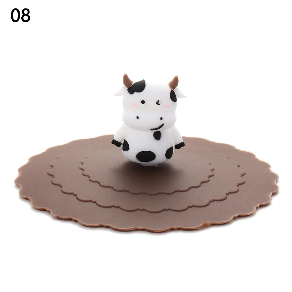Cartoon 10cm Cute Silicone Cup Cover - Heat-Resistant, Leak-Proof, Dustproof Sealed Lid for Tea Cups