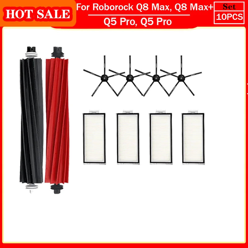 Roborock Q5 Pro & Q8 Max Replacement Parts – Main Brush, Side Brush, HEPA Filter, Mop & Dust Bag Accessories