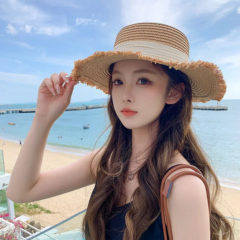 Bow Straw Hat for Women – Wide Brim Sun Visor Cap for Beach, Summer Vacation & Outdoor Sun Protection