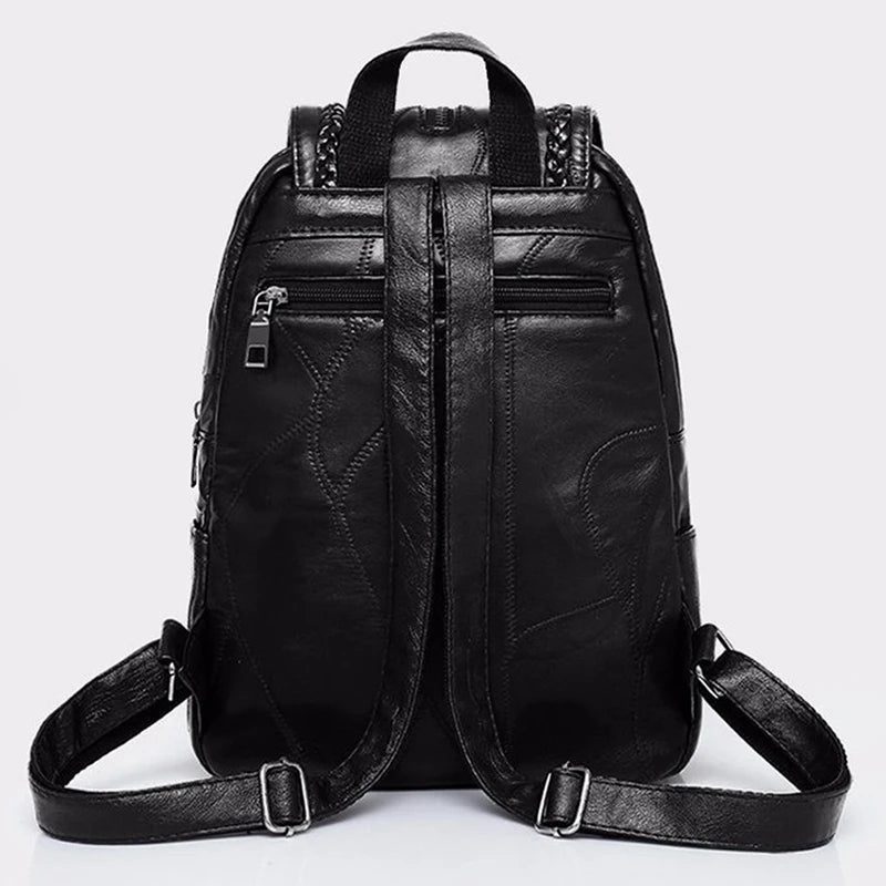 Women's Classic Black Waterproof Backpack - Multi-Function School and Travel Shoulder Bag