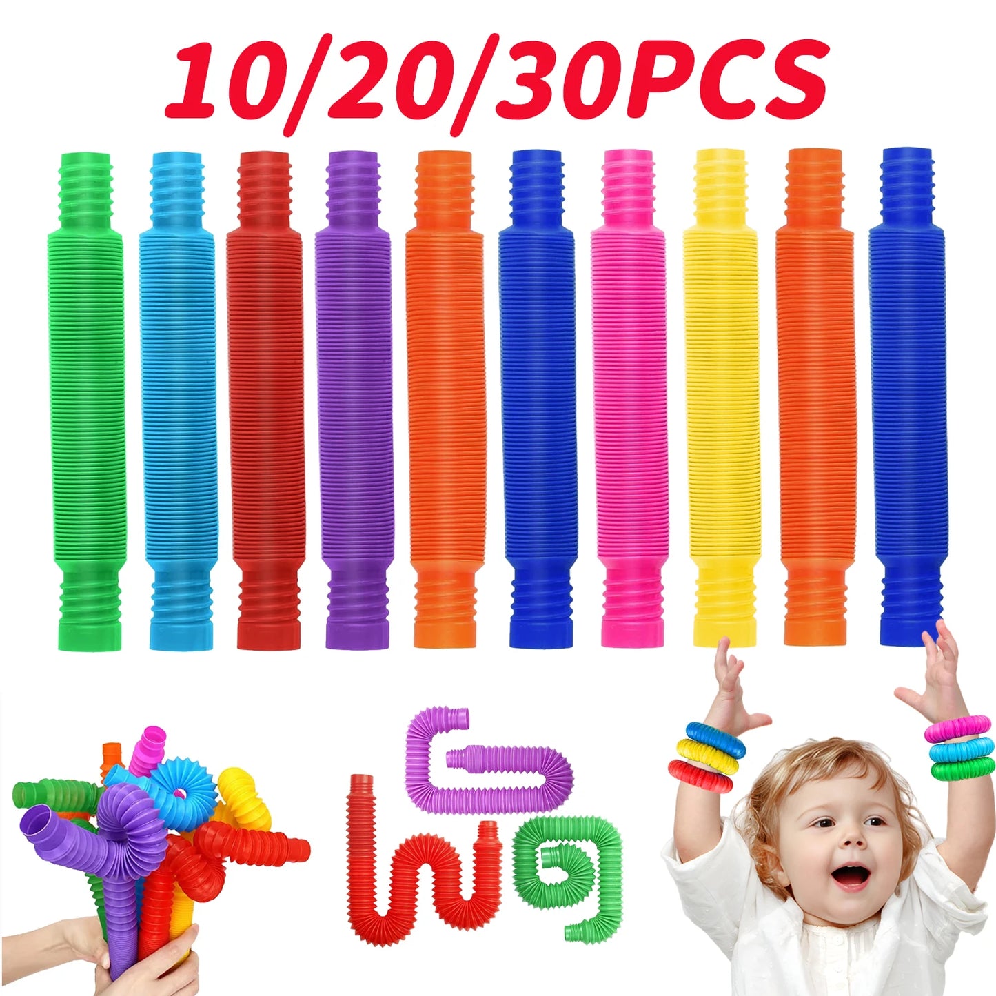 Colorful Telescopic Pop Tubes Fidget Toy Set (10–30PCS) – Sensory Stress Relief Toys for Adults & Kids