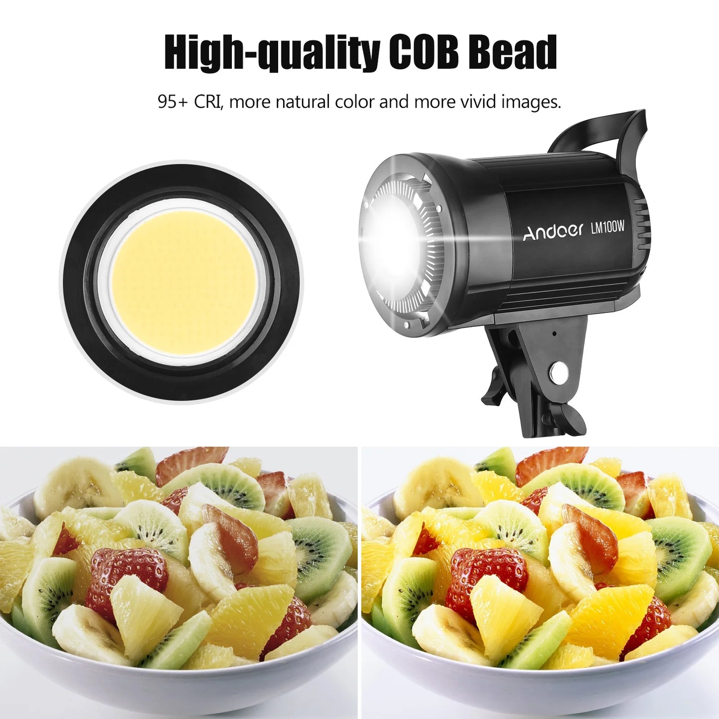 Andoer 100W Studio LED Video Light – 5600K Dimmable Bowens Mount with Remote Control for Video & Live Streaming