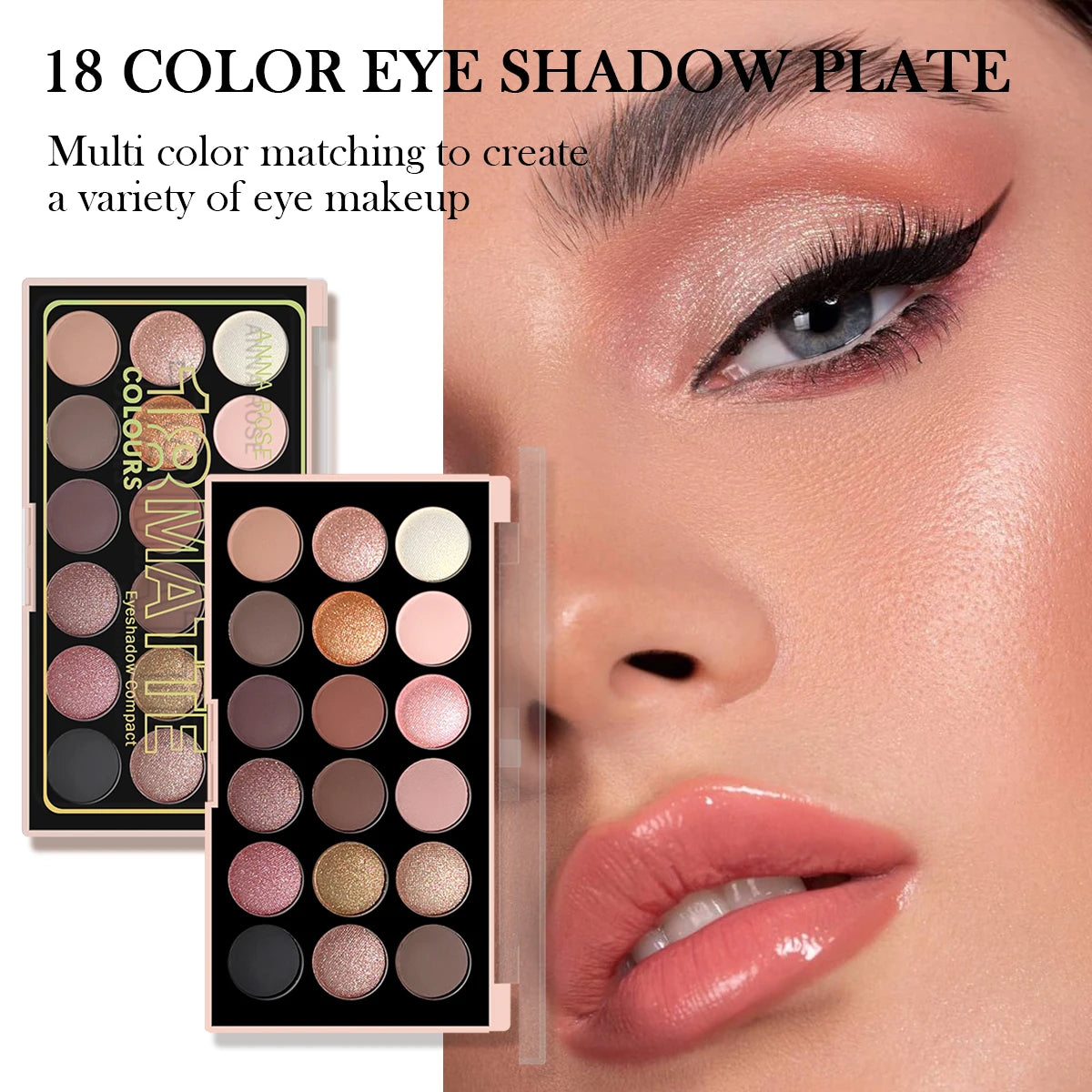18-Color Eyeshadow Palette – Matte, Pearlescent, Shimmer & Glitter Shades, Long-Lasting Eye Makeup Kit