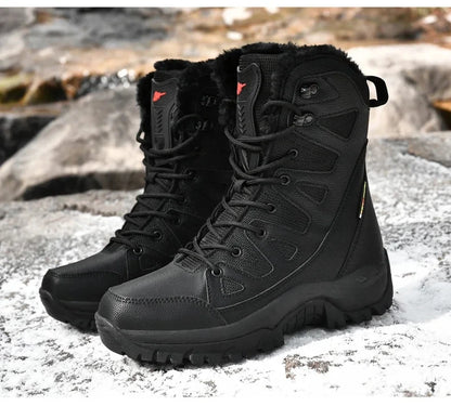Men's Warm Plush Snow Boots - Lace Up Waterproof High Top, Anti-Slip Winter Boots for Casual & Work Wear