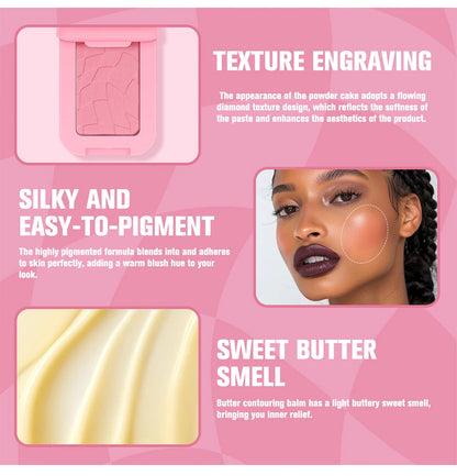 Professional Makeup Powder Blush - 12HR Wear, Vegan Formula, Pink Cream Blusher Palette for Face Cosmetics