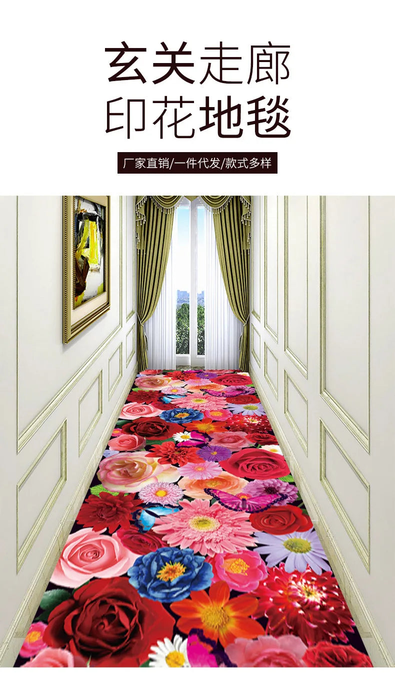 Luxury Classical Corridor Rug — Crystal Velvet Soundproof Washable Carpet for Villa & Hotel Hallway