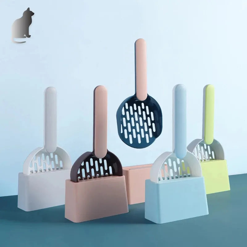 Plastic Cat Litter Scoop with Base | Self-Cleaning Shovel for Cat Litter Box | Kitten Toilet Clean Tools & Supplies