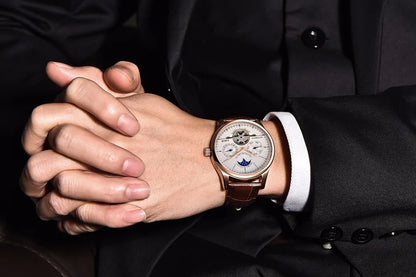 LIGE Men's Automatic Mechanical Tourbillon Watch - Waterproof Genuine Leather Military Wristwatch