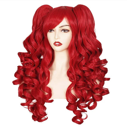 HAIRJOY Women's Long Curly Synthetic Cosplay Wig with 2 Ponytails – Halloween & Party Wig