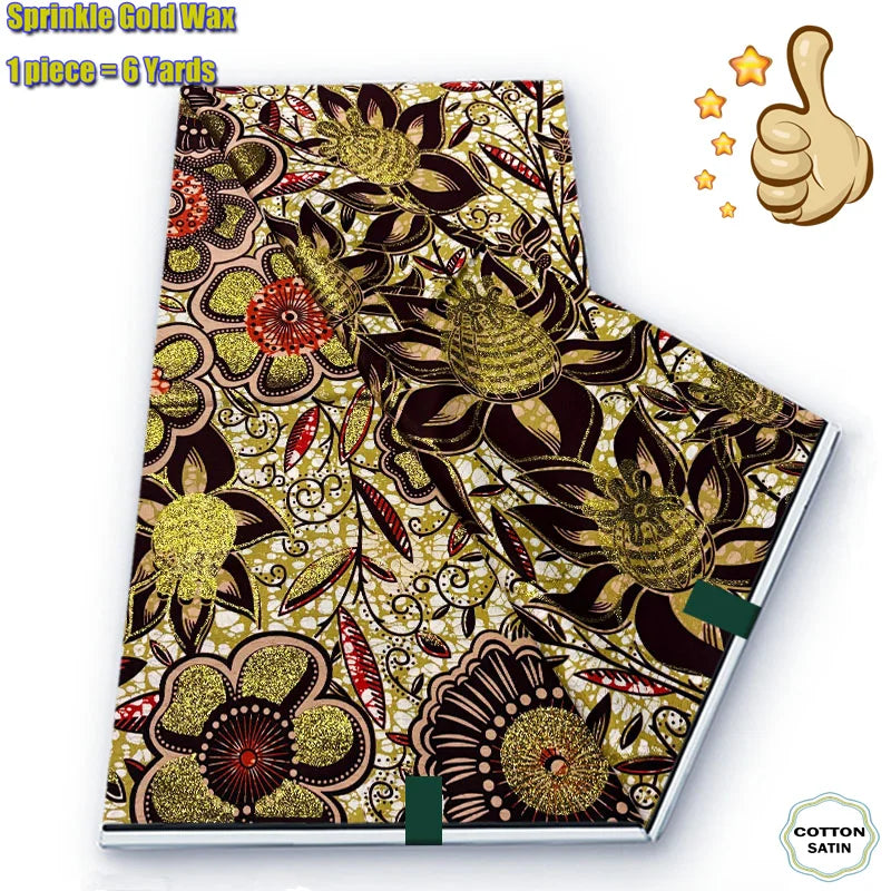 African Grand Golden Wax Fabric - Glitter Gold Ankara Pagne Batik Print Soft Cotton Fabric