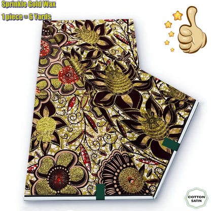 African Grand Golden Wax Fabric - Glitter Gold Ankara Pagne Batik Print Soft Cotton Fabric