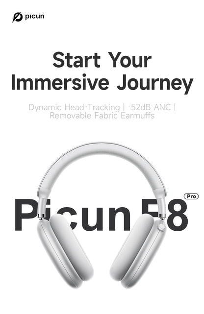 Picun F8 Pro ANC Wireless Headphones — Head Tracking 3D Audio, HIFI Bluetooth, ENC Mic, Low-Latency with App