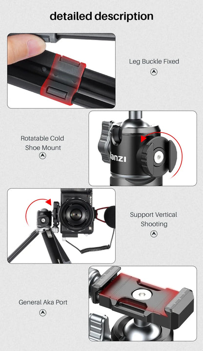 Ulanzi MT-24 Vlog Lite Metal Tripod – Extendable Monopod with Ballhead, Cold Shoe, Arca Quick Release, 1/4" Mount, 2.5KG Max Load