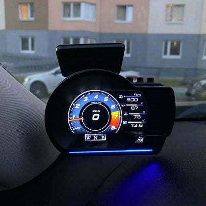 A501 Car Head-Up Display — OBD2 Smart HUD with Turbo Gauge, Digital Odometer, Security Alarm, Water & Oil Temp, RPM Auto Meter