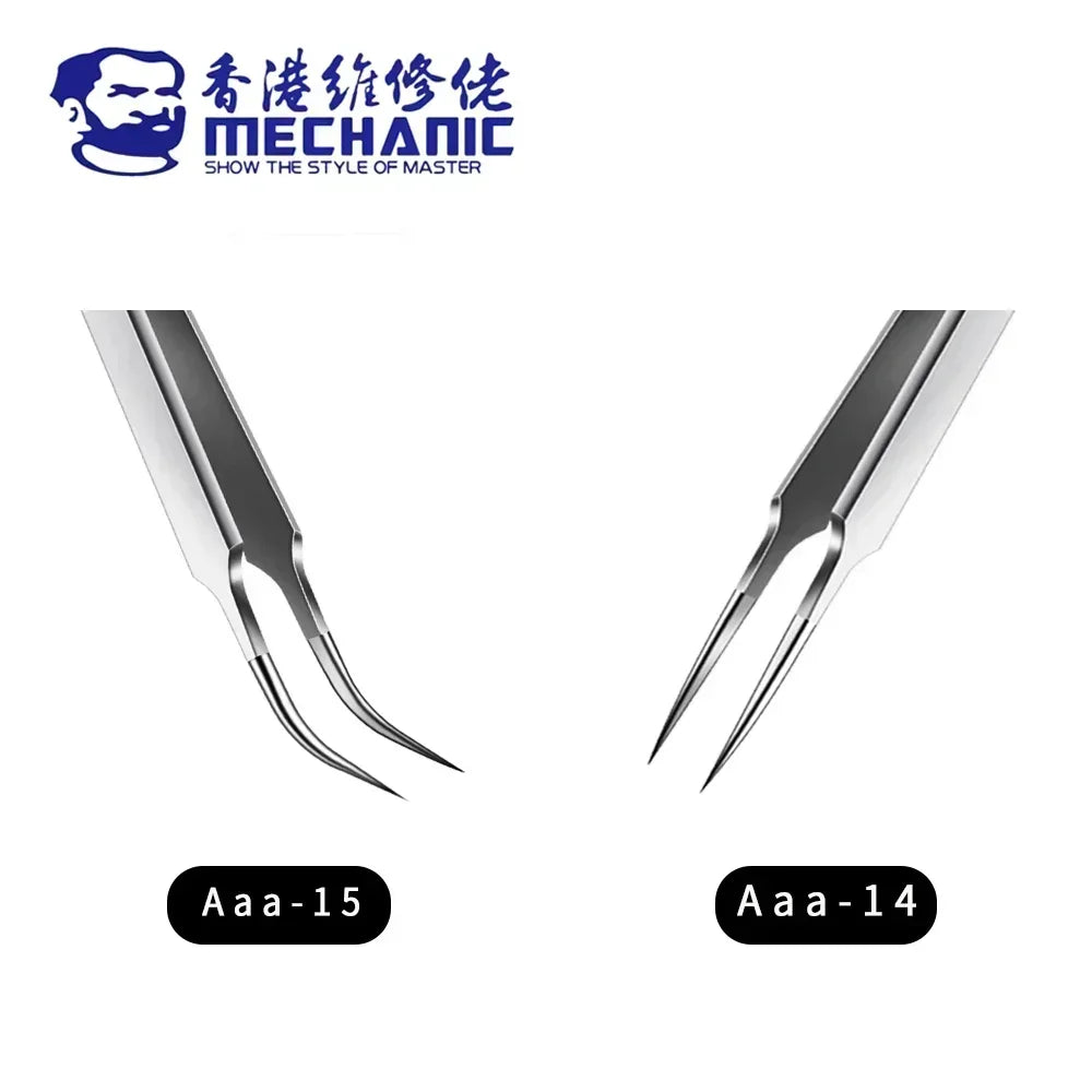 MECHANIC AAA-14/AAA-15 Stainless Steel Ultra Fine Tweezers – High Hardness Precision Tool for SMD, PCB & BGA Motherboard Repair