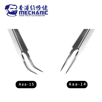 MECHANIC AAA-14/AAA-15 Stainless Steel Ultra Fine Tweezers – High Hardness Precision Tool for SMD, PCB & BGA Motherboard Repair