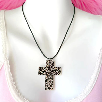 Y2K Leopard Zebra Cross Necklace - Kawaii Goth Punk Acrylic Jewelry for Women