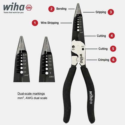 Wiha 46811 6-in-1 Needle Nose Wire Stripper Pliers - 200mm BlackForest Multi-Purpose Repair Tool