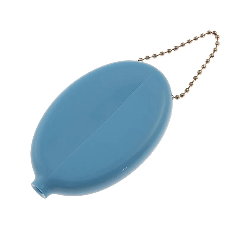 Small Oval PVC Coin Purse – Colorful Change Holder with Chain for Travel & Accessories