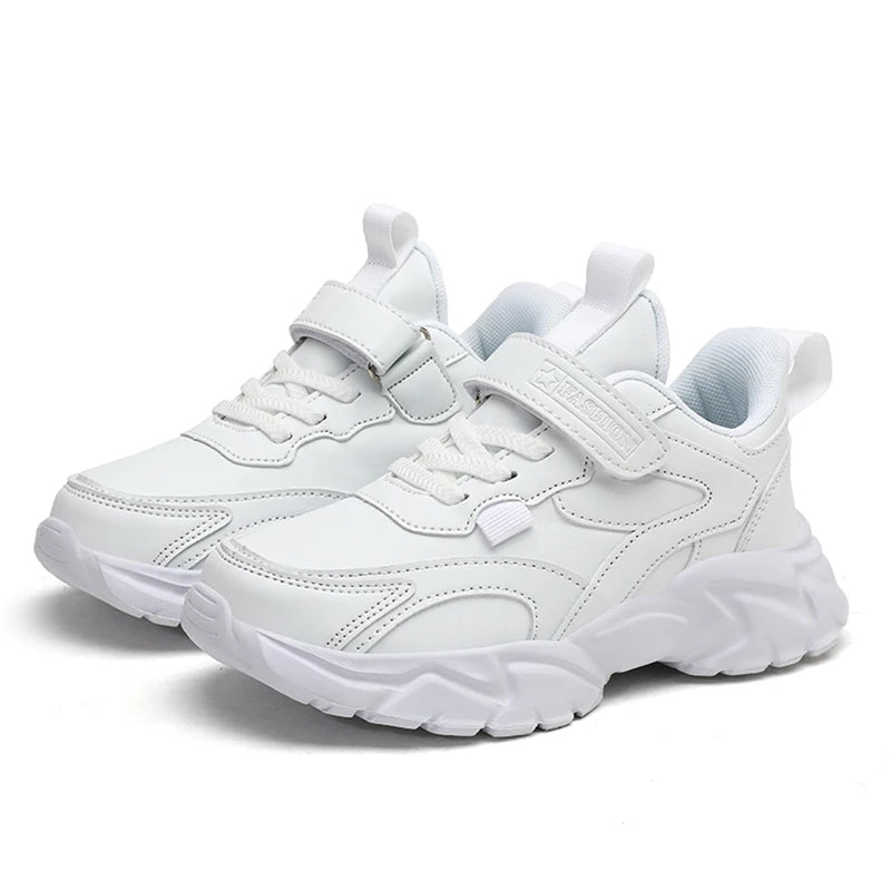 Kids Sport Casual Shoes — Leather Sneakers for Girls & Boys (Ages 5-16), Outdoor Running, Soft Sole, Anti-Slip Walking Footwear