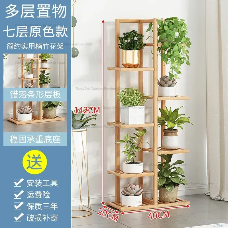 Nordic Wooden Plant Shelves - Indoor Flower Shelf for Living Room, Balcony, Garden Furniture, FYPS