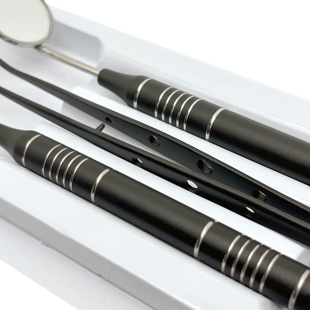 3pcs Dental Mouth Mirror Tweezers & Curved Probe Kit – Stainless Steel Oral Cleaning Instruments