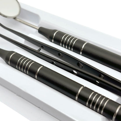 3pcs Dental Mouth Mirror Tweezers & Curved Probe Kit – Stainless Steel Oral Cleaning Instruments