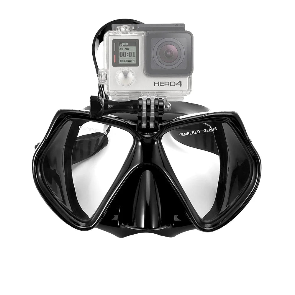 Professional Diving Mask with GoPro Mount - Tempered Glass Swimming Goggles, Dry Snorkel Tube for Underwater Sports - Suitable for Adults and Youth