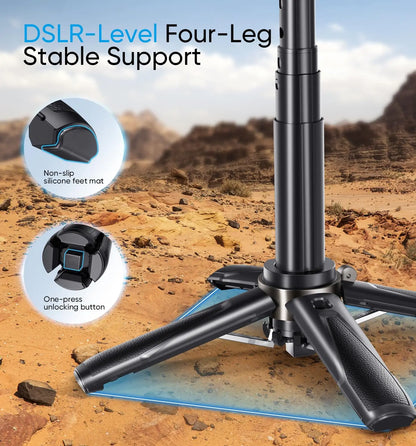 Mini Tripod Selfie Stick 2025 – Bluetooth Remote, One-Touch Push Button, 360° Rotating Stand for iPhone