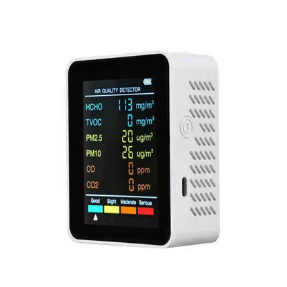 6-in-1 Air Quality Monitor - Multifunctional Indoor Air Detector with Automatic Display for Home & Office