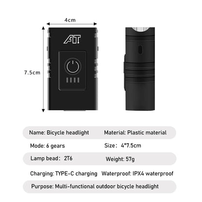 LED Bicycle Front Light - Type-C Rechargeable MTB Road Bike Headlamp, Easy-Install Cycling Accessory
