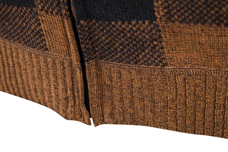 Men's Winter Plaid Hooded Cardigan – Warm Wool Fleece Zipper Jacket Knit Sweater Coat