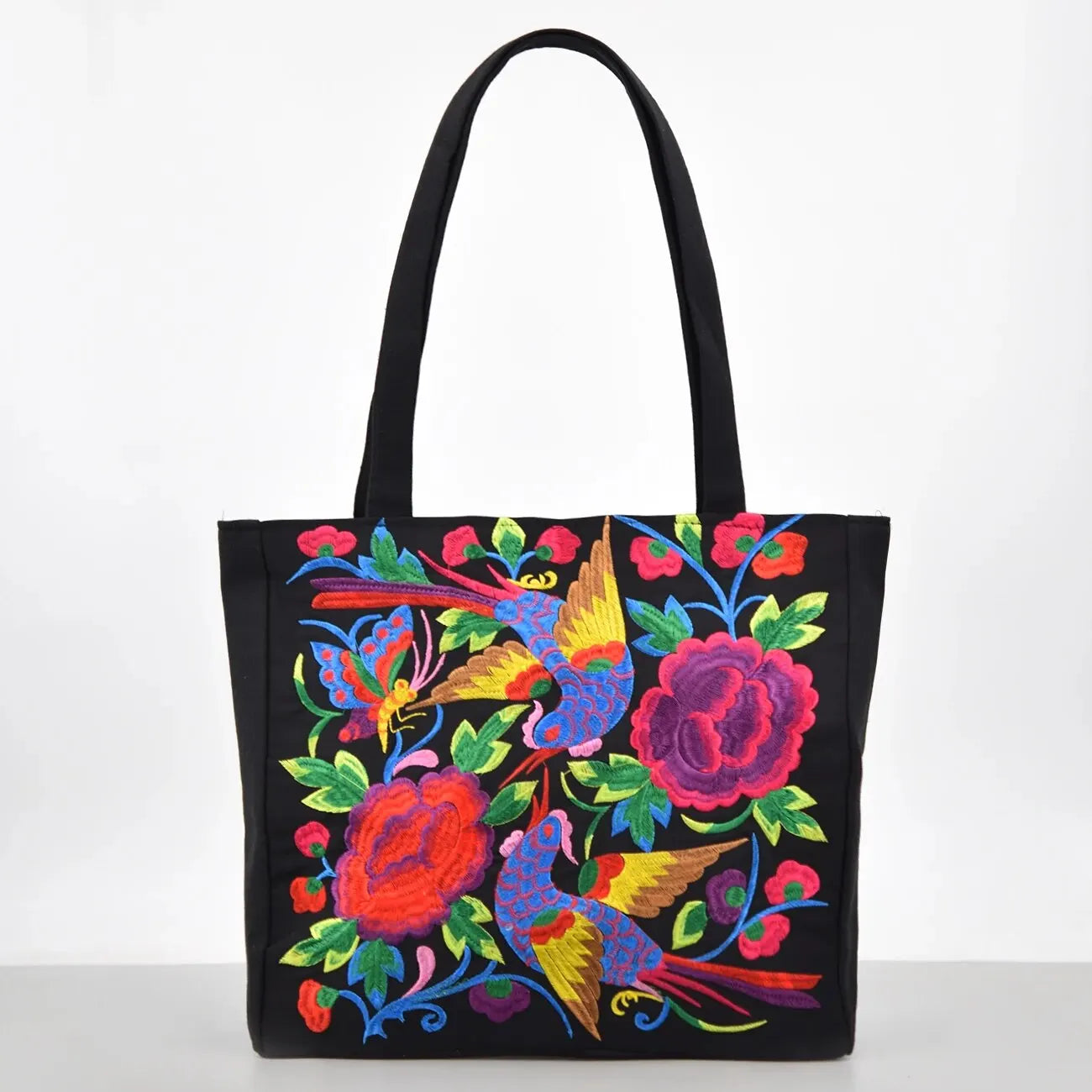 Ethnic Style Flower Embroidery Canvas Tote - Large Capacity Shoulder Bag Handbag for Women