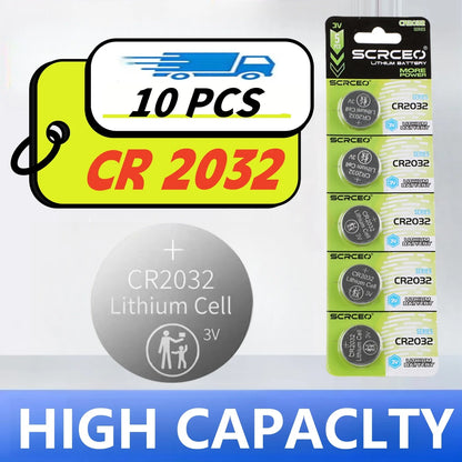 10PCS CR2032 Lithium Batteries – High-Capacity Button Cells for AirTag, Key FOBs, Watches, Calculators & More